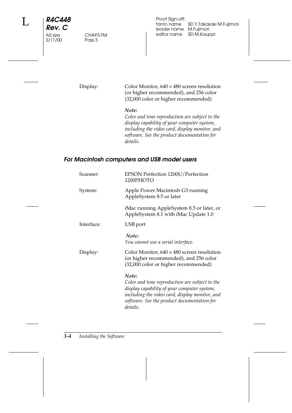 For macintosh computers and usb model users, For macintosh computers and usb model users -4, R4c448 rev. c | Epson 1200 series User Manual | Page 44 / 185