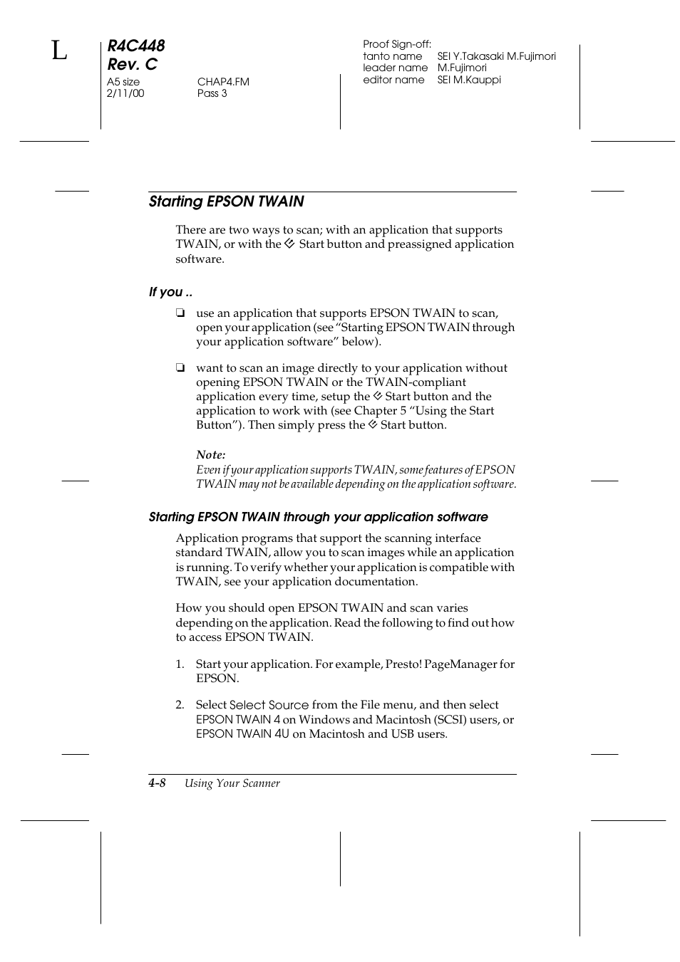 Starting epson twain, If you, Starting epson twain -8 | R4c448 rev. c | Epson 1200 series User Manual | Page 74 / 185