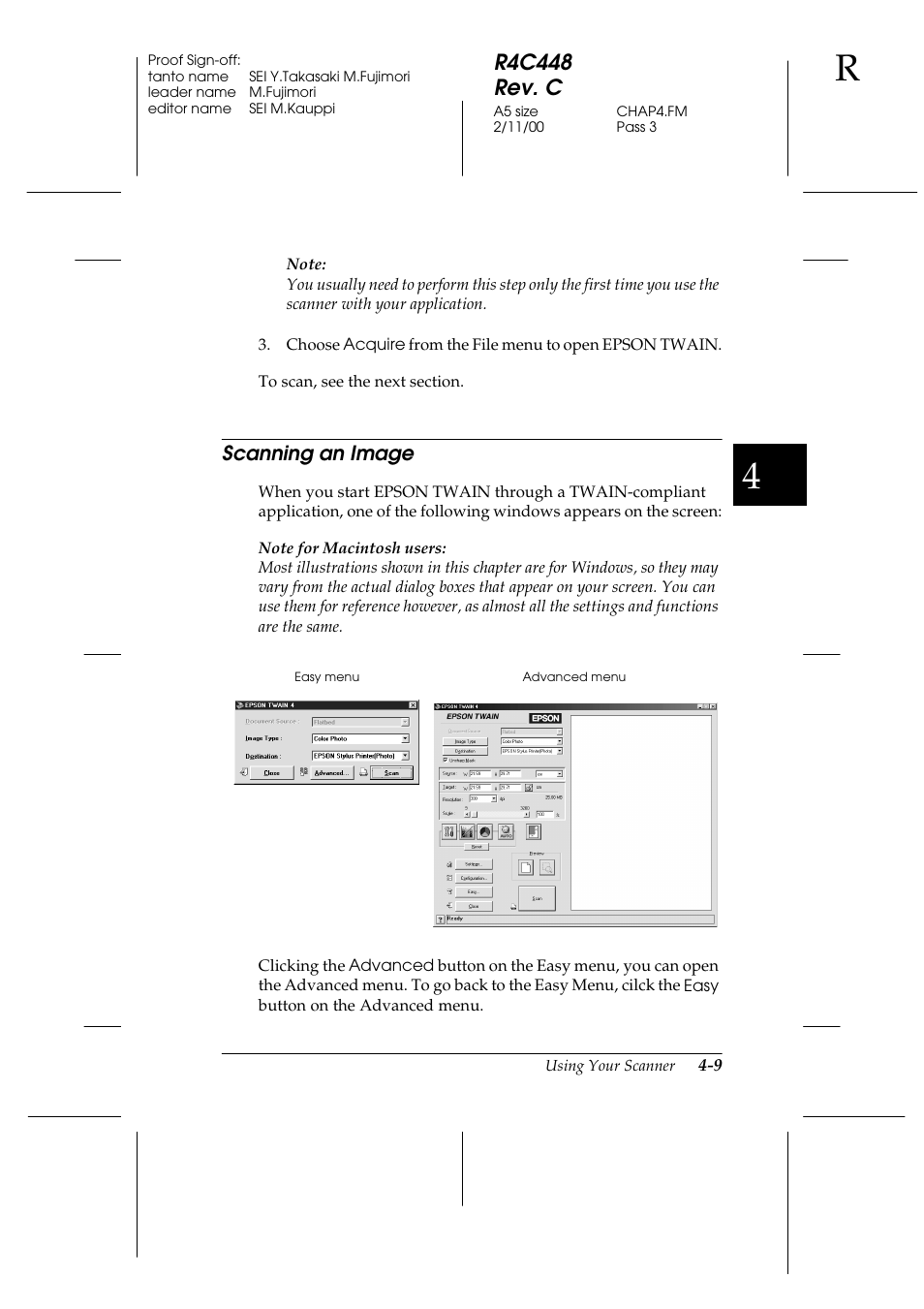 Scanning an image, Scanning an image -9, R4c448 rev. c | Epson 1200 series User Manual | Page 75 / 185