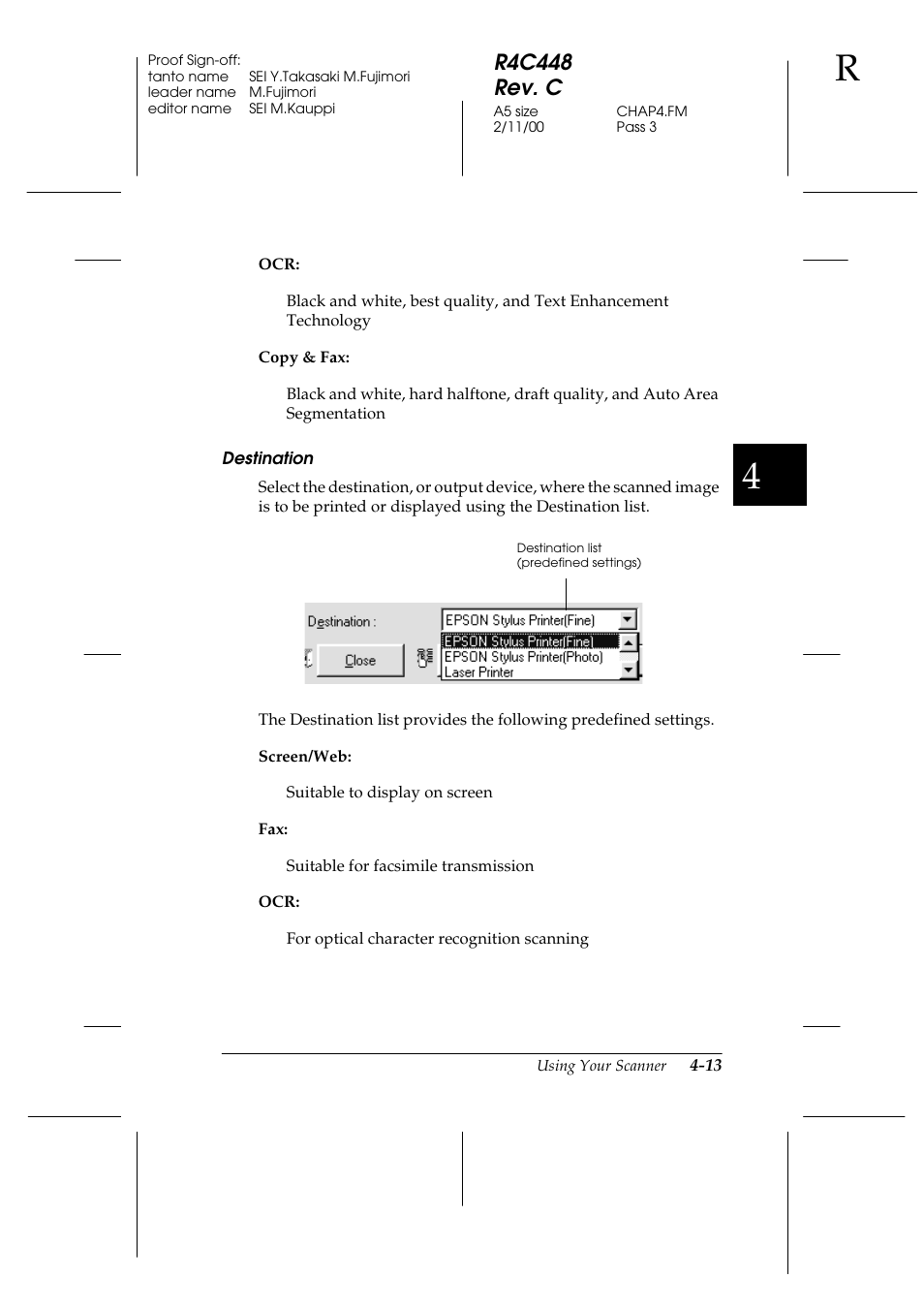 Destination, R4c448 rev. c | Epson 1200 series User Manual | Page 79 / 185