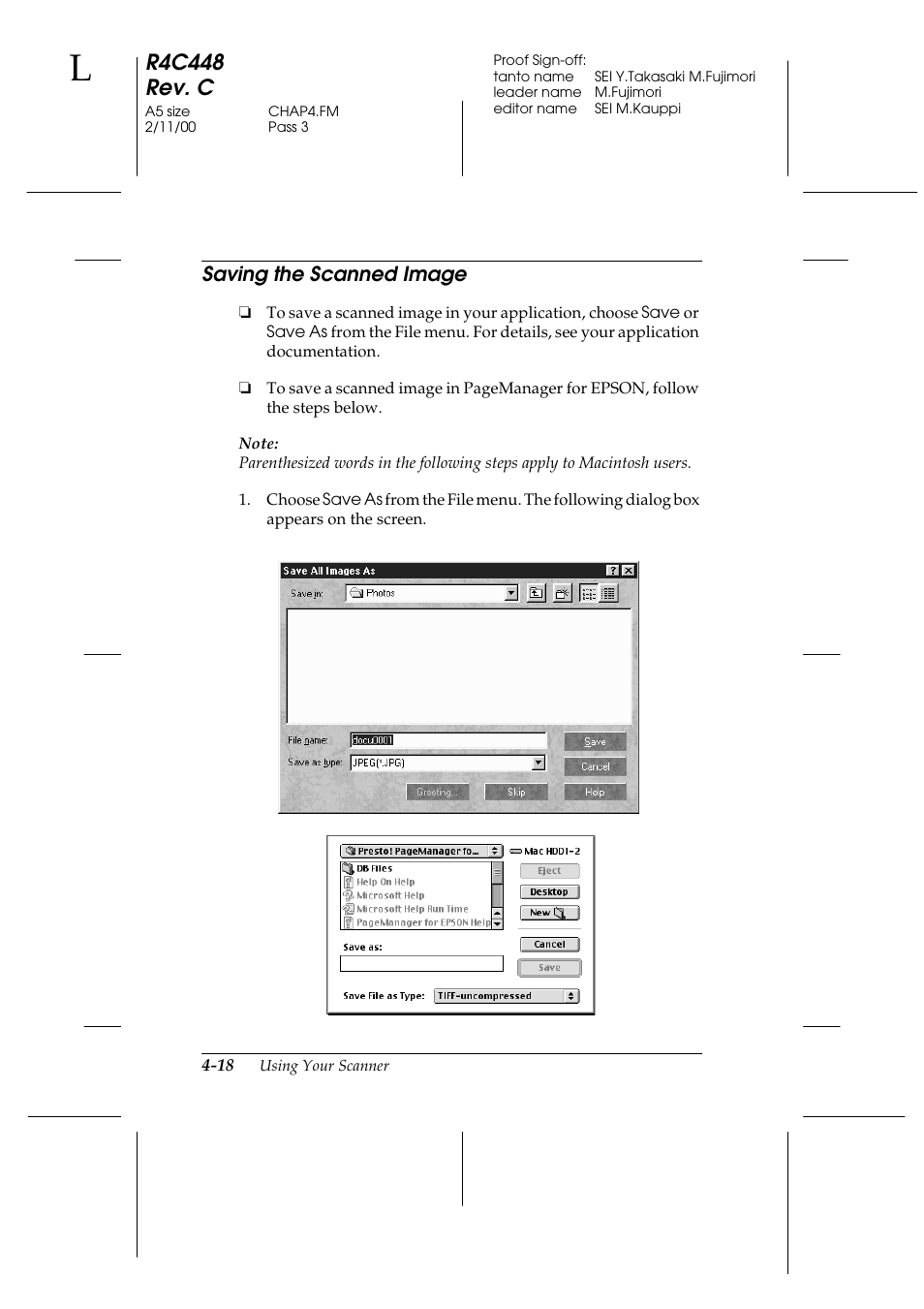 Saving the scanned image, Saving the scanned image -18, R4c448 rev. c | Epson 1200 series User Manual | Page 84 / 185