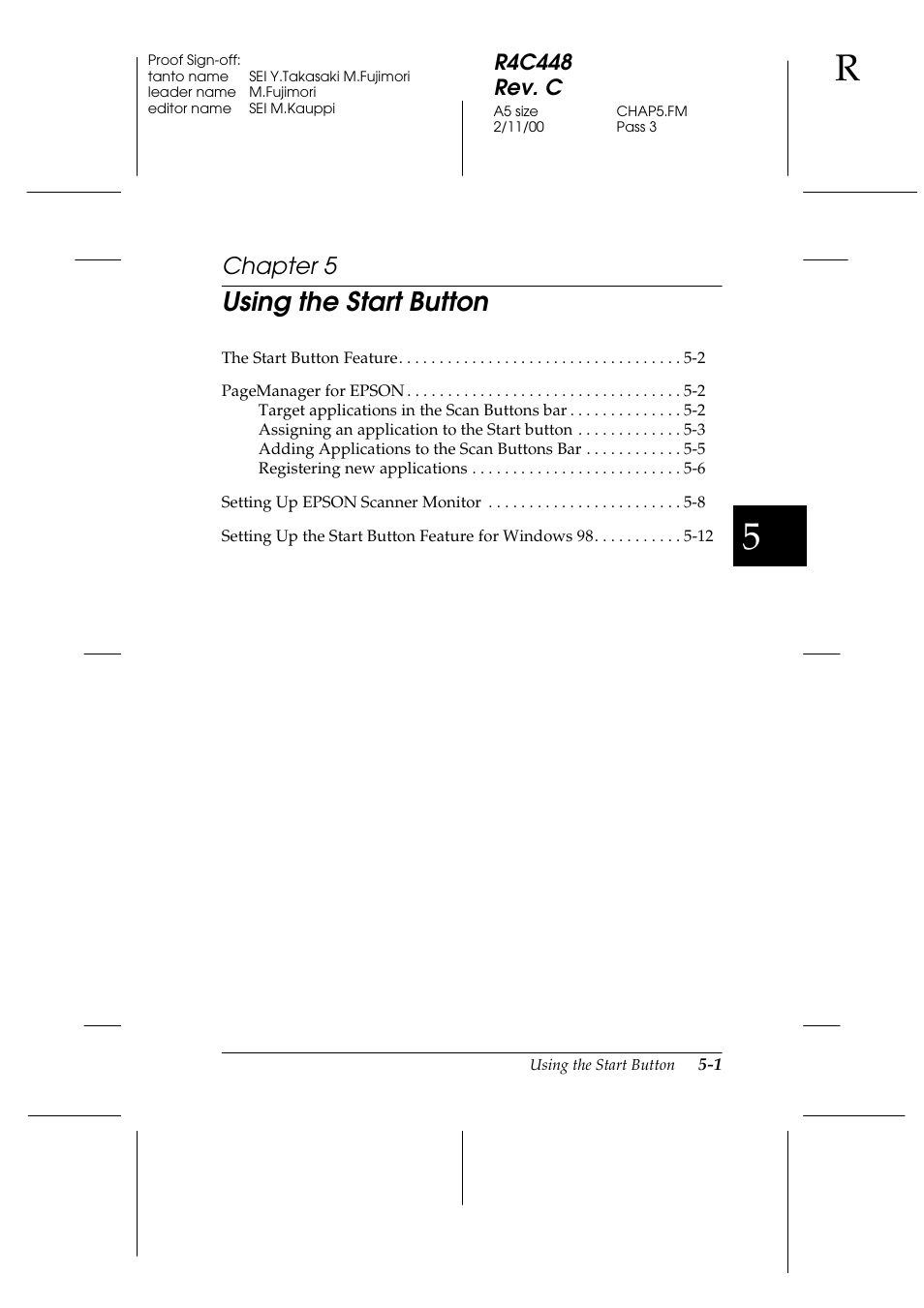 Using the start button, Chapter 5 | Epson 1200 series User Manual | Page 87 / 185