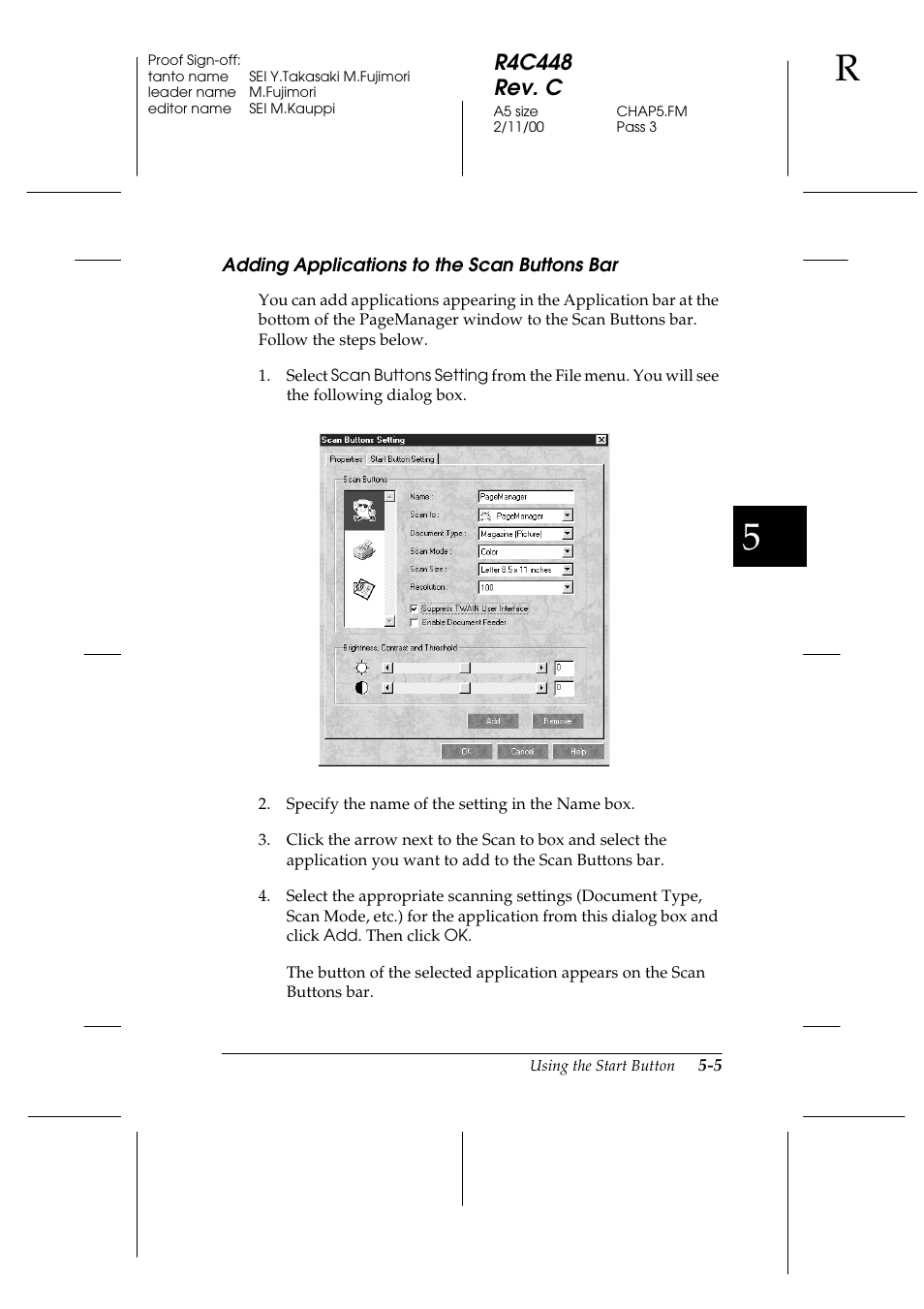 Adding applications to the scan buttons bar, Adding applications to the scan buttons bar -5, R4c448 rev. c | Epson 1200 series User Manual | Page 91 / 185