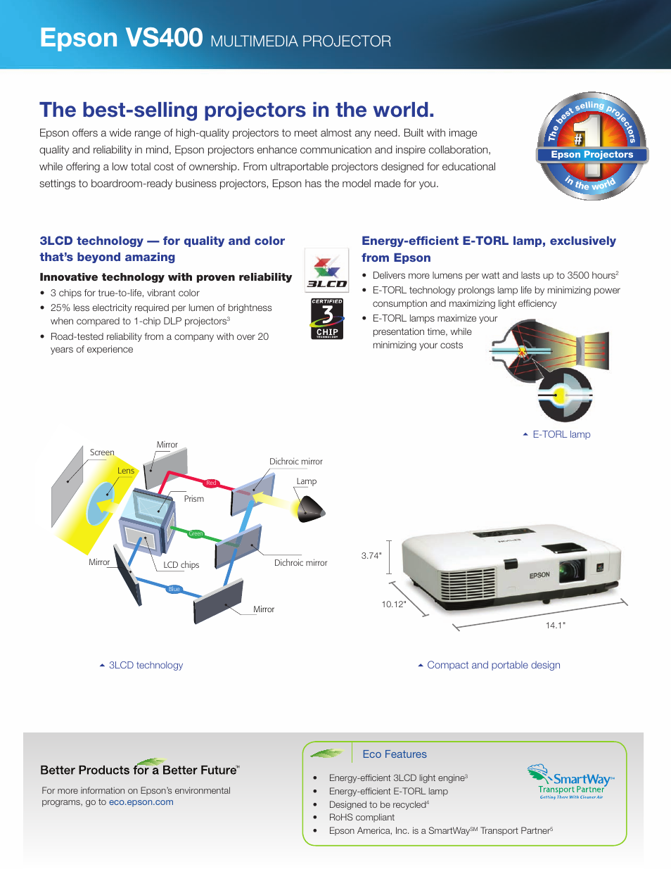 Epson vs400, The best-selling projectors in the world, Multimedia projector | Epson VS400 User Manual | Page 2 / 4