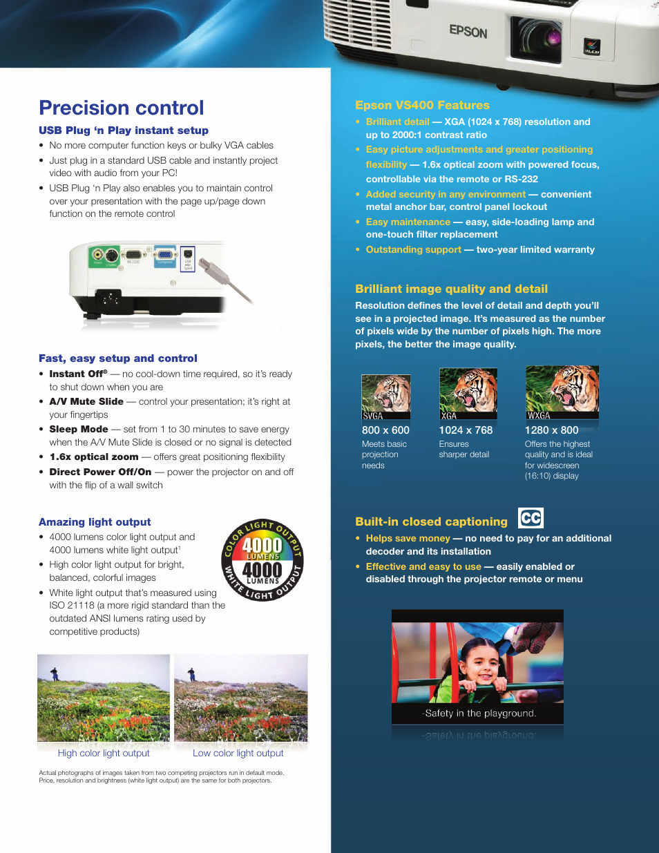 Precision control | Epson VS400 User Manual | Page 3 / 4