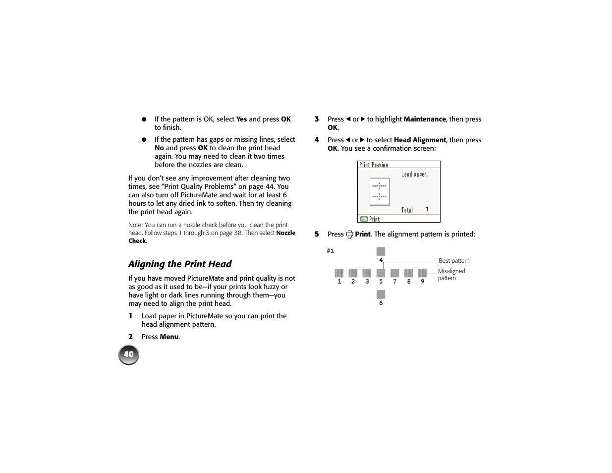 Aligning the print head | Epson PICTUREMATE PM 225 User Manual | Page 42 / 67