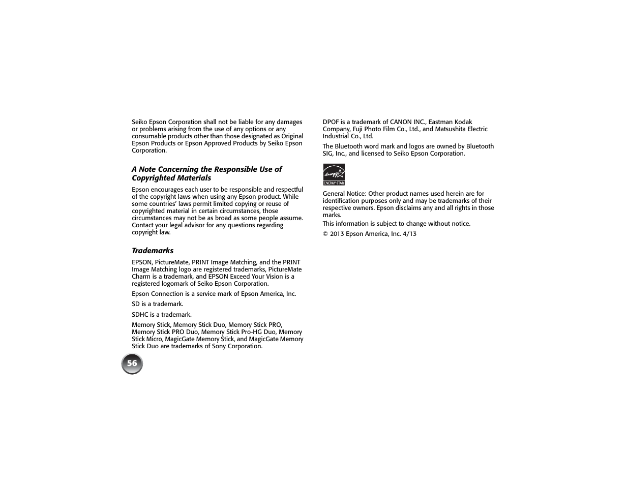 Epson PICTUREMATE PM 225 User Manual | Page 58 / 67