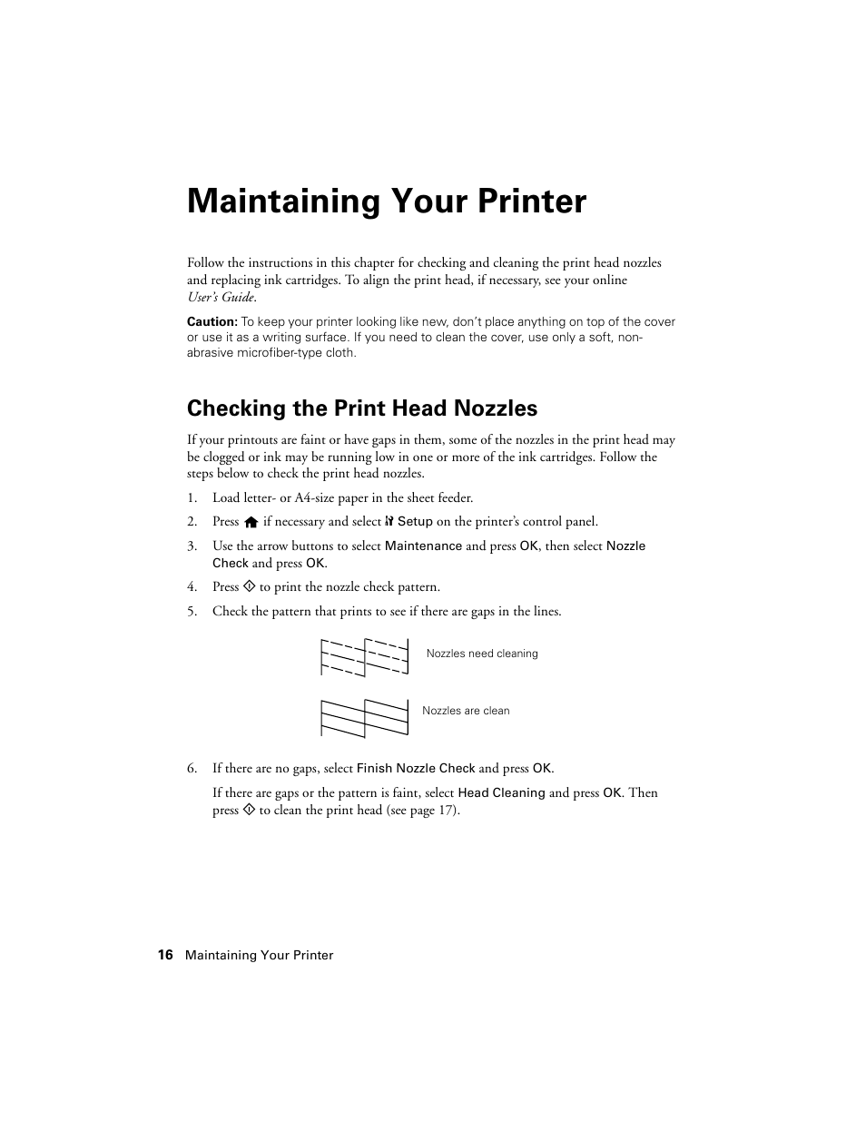 Maintaining your printer, Checking the print head nozzles | Epson NX430 User Manual | Page 16 / 32