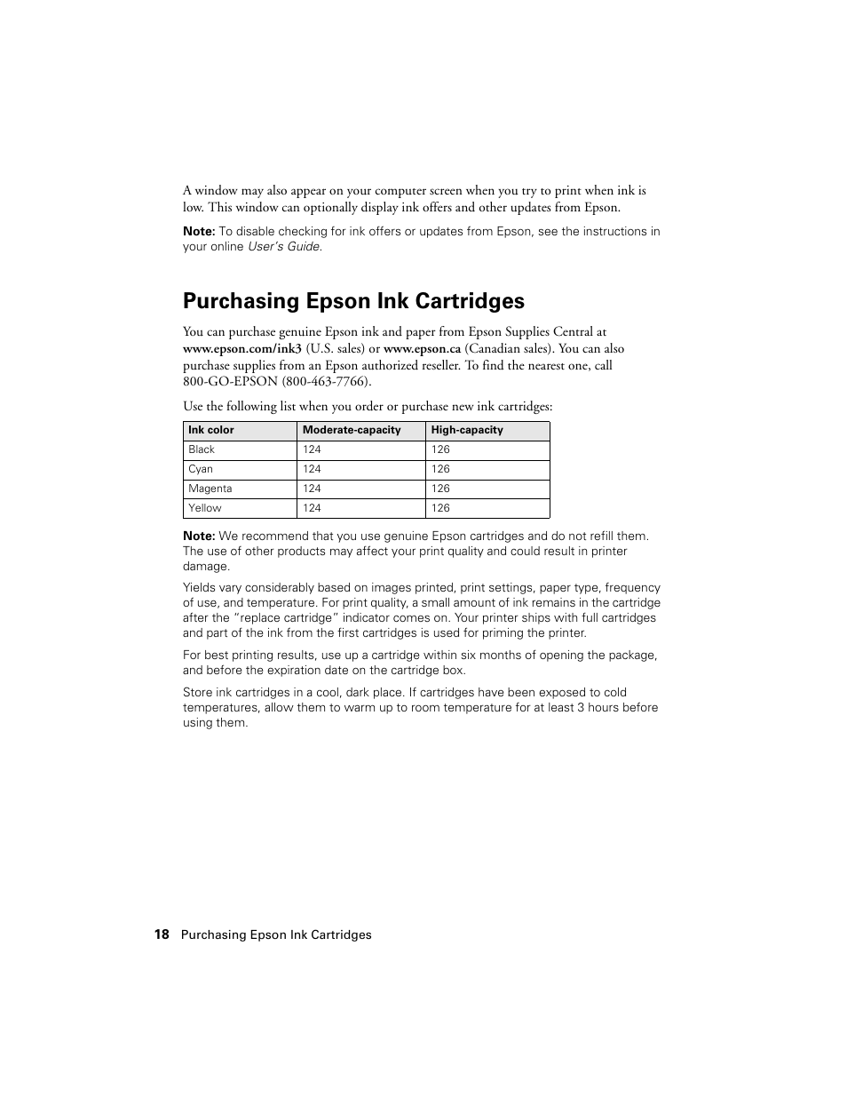 Purchasing epson ink cartridges | Epson NX430 User Manual | Page 18 / 32
