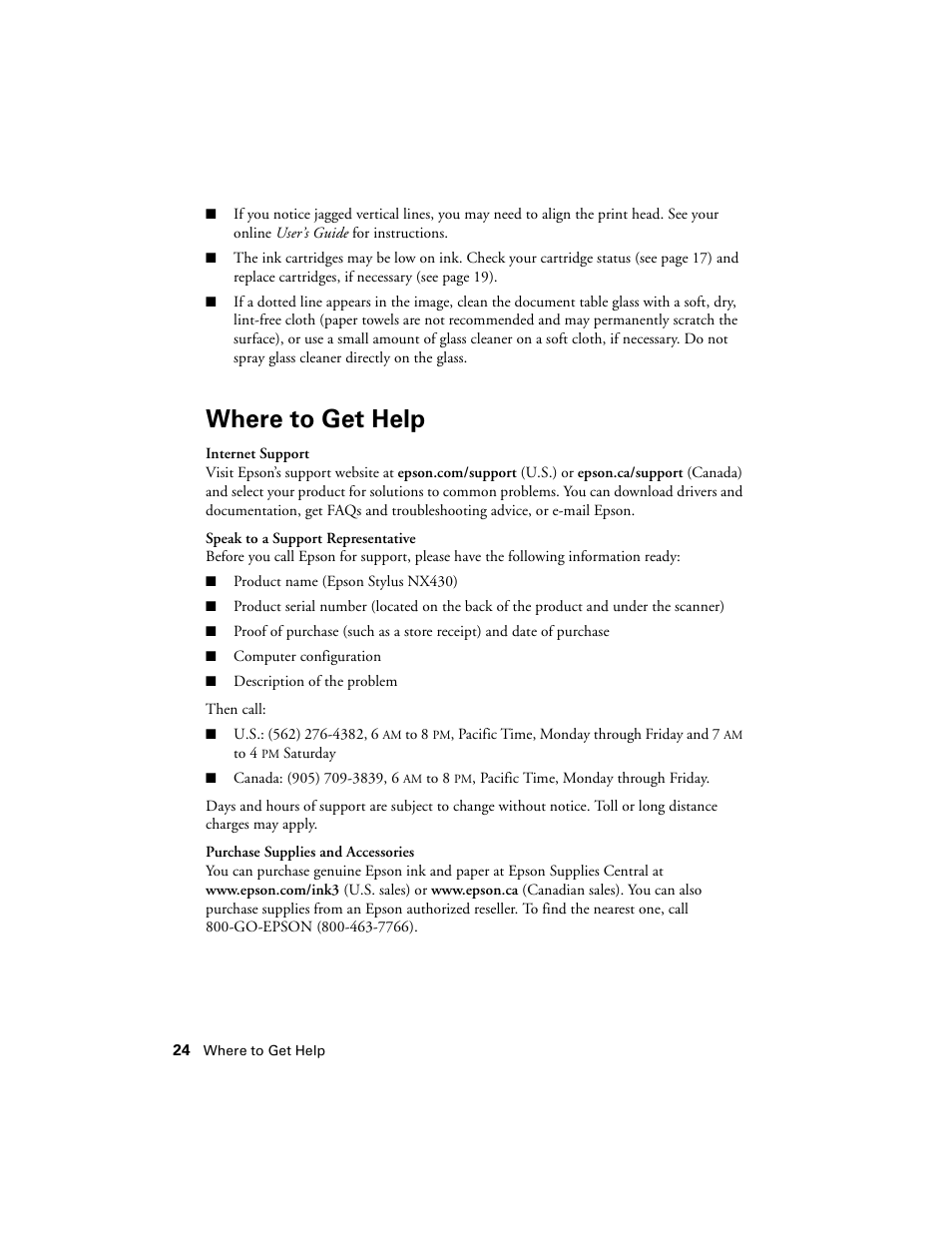 Where to get help | Epson NX430 User Manual | Page 24 / 32