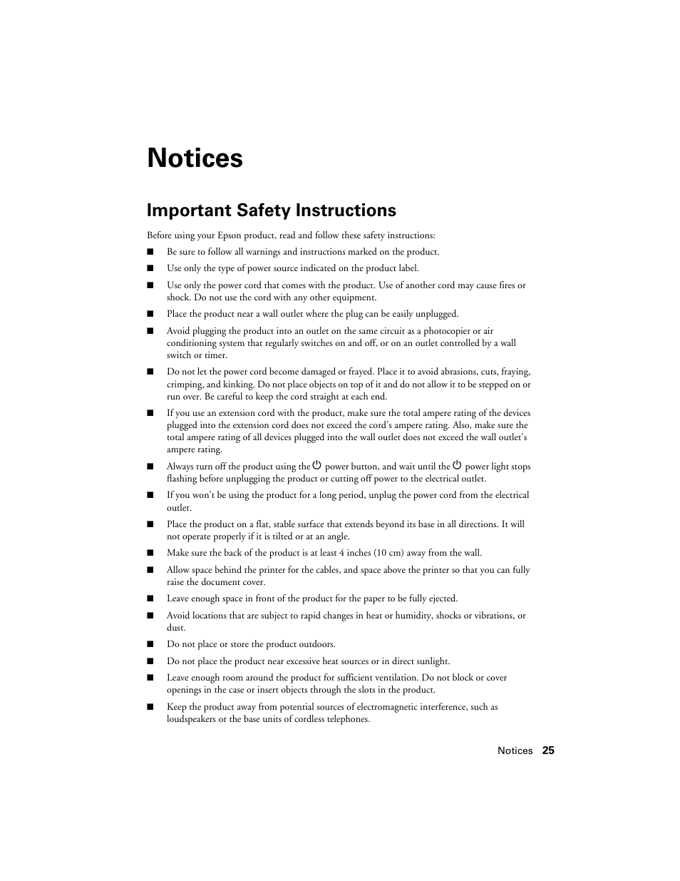 Notices, Important safety instructions | Epson NX430 User Manual | Page 25 / 32