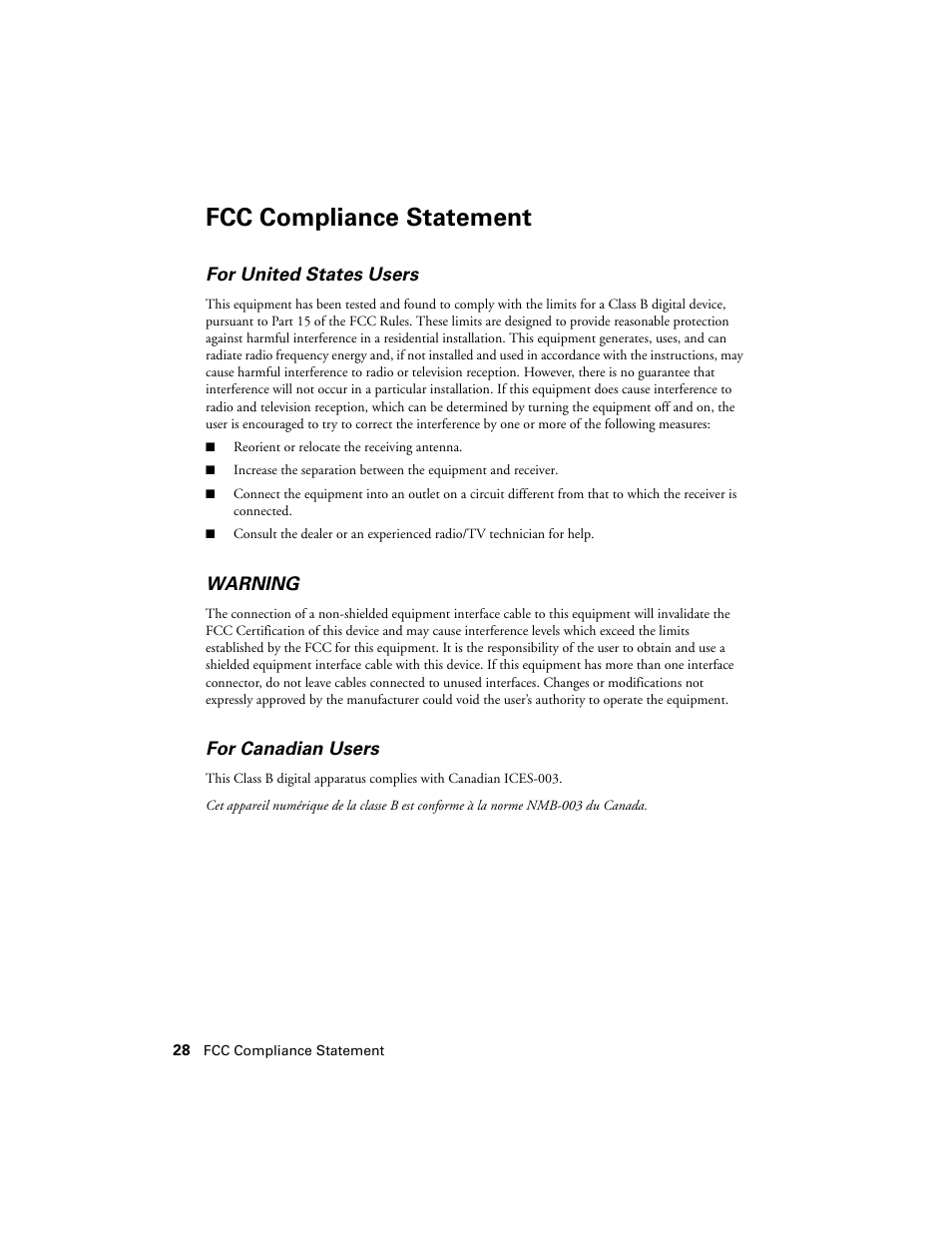 Fcc compliance statement | Epson NX430 User Manual | Page 28 / 32