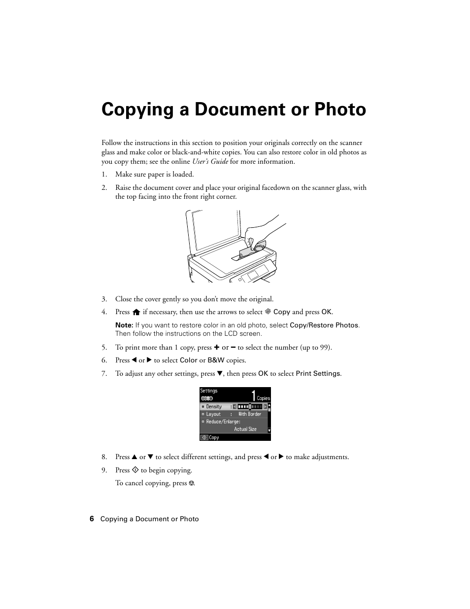 Copying a document or photo | Epson NX430 User Manual | Page 6 / 32