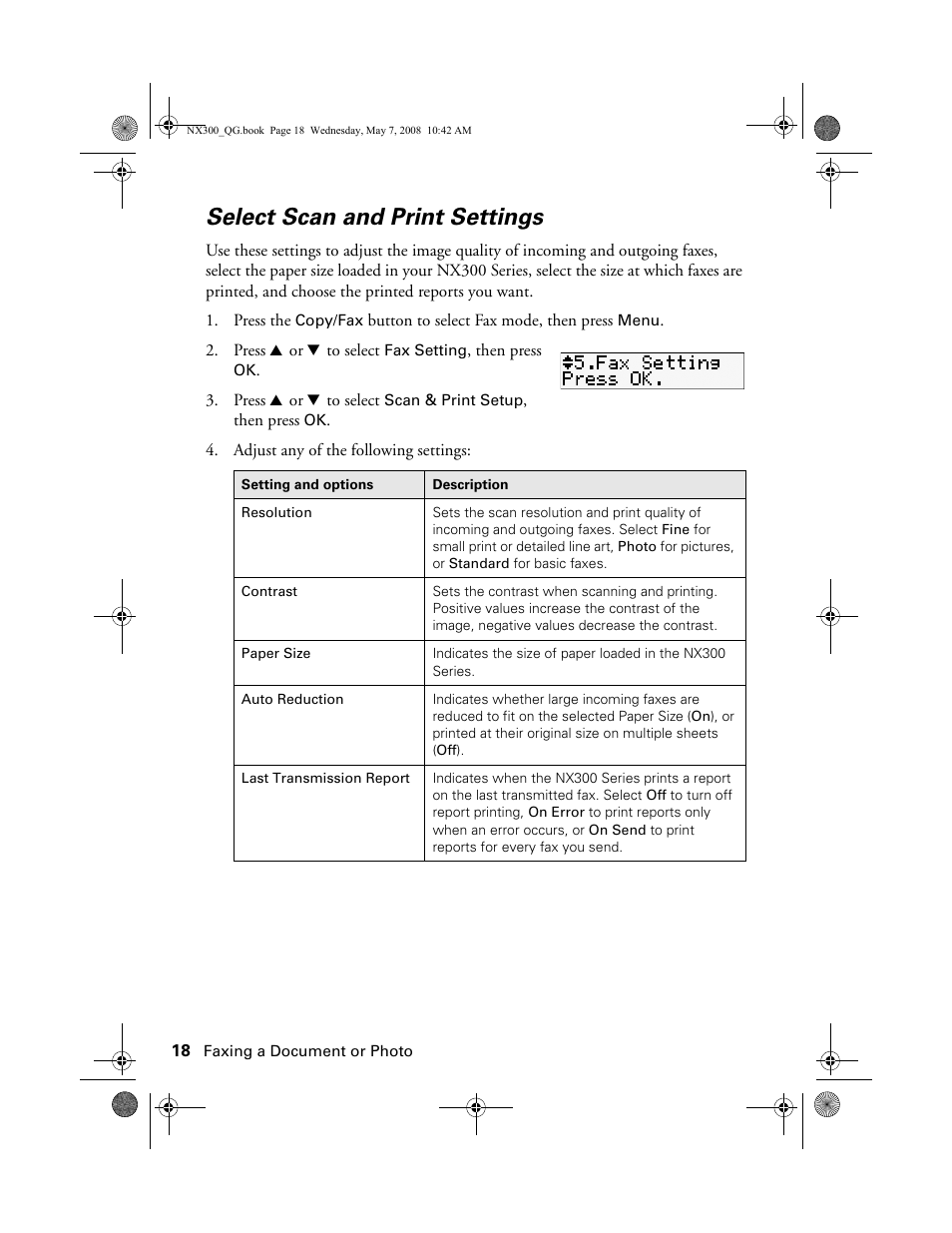 Select scan and print settings | Epson Stylus NX300 User Manual | Page 18 / 56