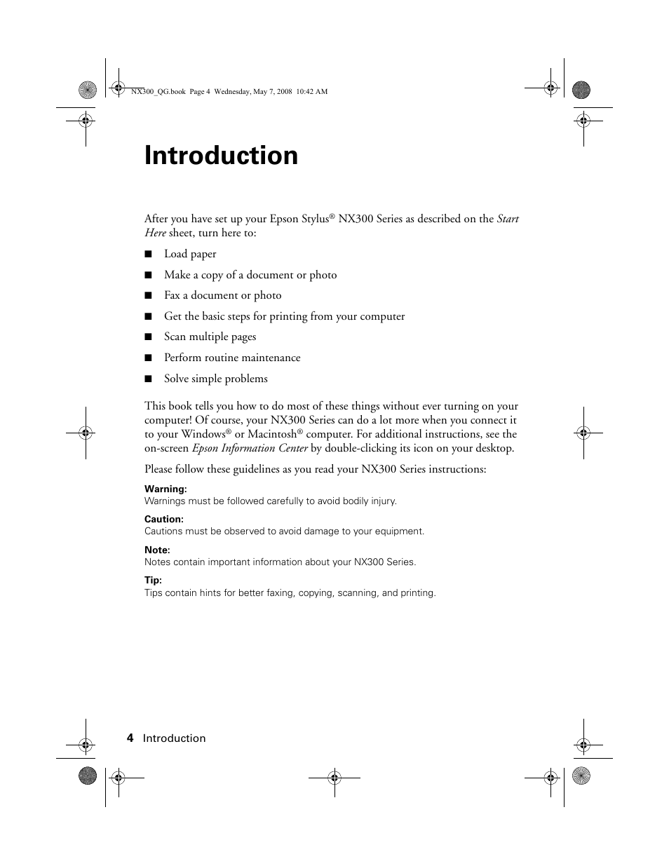 Introduction | Epson Stylus NX300 User Manual | Page 4 / 56