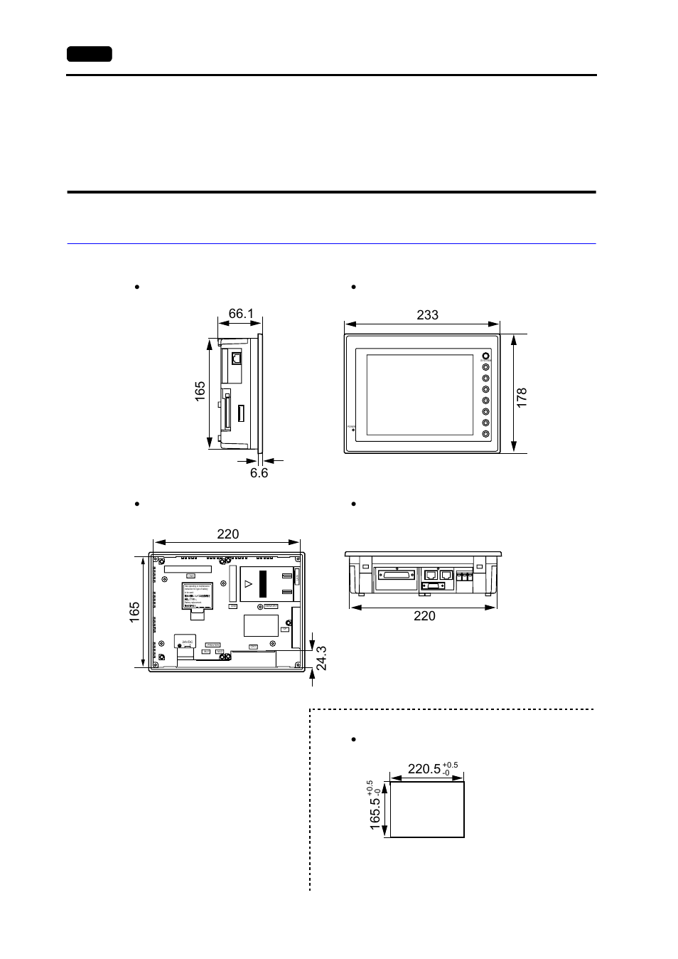 Dimensions and panel cut-out, V708/v708i external view and dimensions, Dimensions and panel cut-out -14 | V708/v708i external view and dimensions -14 | Hakko MONITOUCH V7 series User Manual | Page 31 / 344