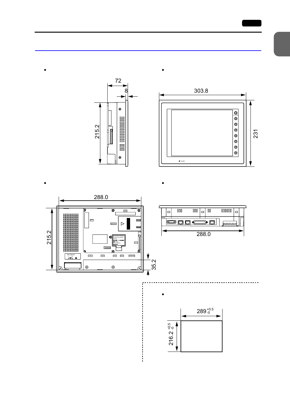 V710/v710i external view and dimensions, V710/v710i external view and dimensions -15, Har d wa re s pec ifi c ati ons | Hakko MONITOUCH V7 series User Manual | Page 32 / 344