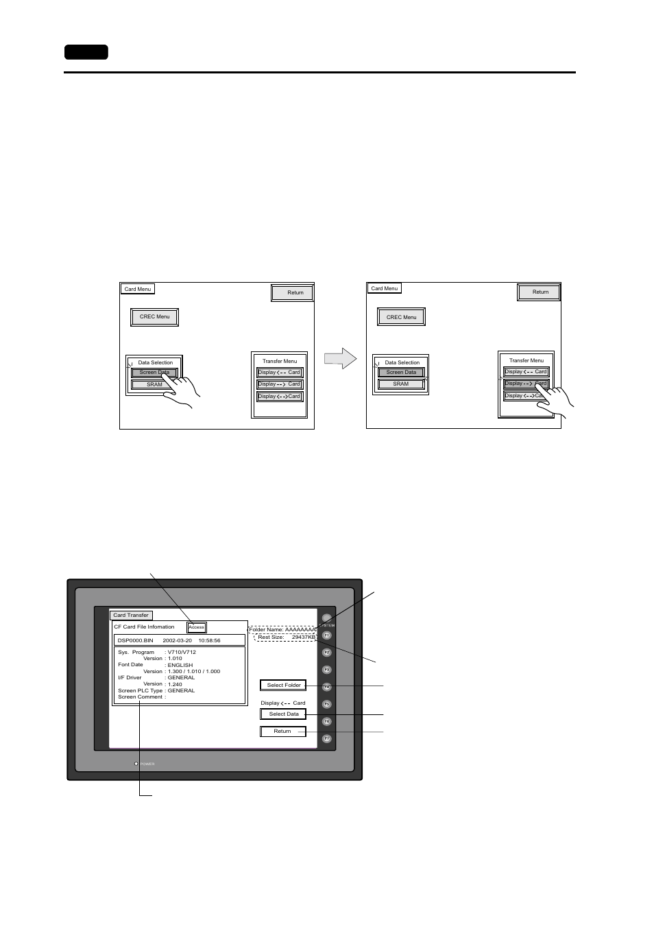 Transferring screen data from a cf card, When [display <-- card] is selected, 16 1. operation of v7 main menu | Data selection transfer selection | Hakko MONITOUCH V7 series User Manual | Page 73 / 344