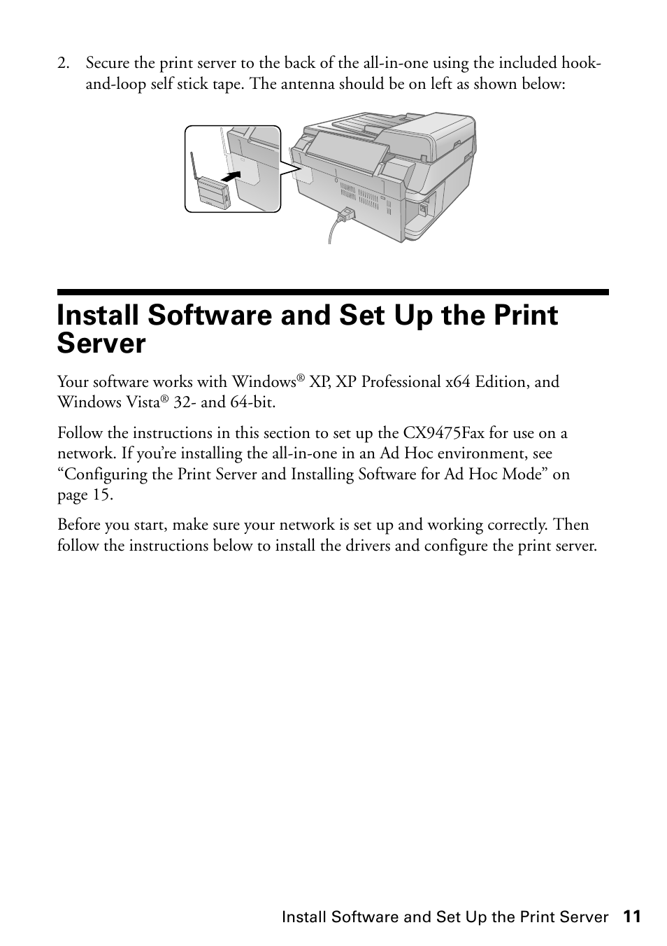 Install software and set up the print server | Epson Stylus CX9475Fax User Manual | Page 11 / 24