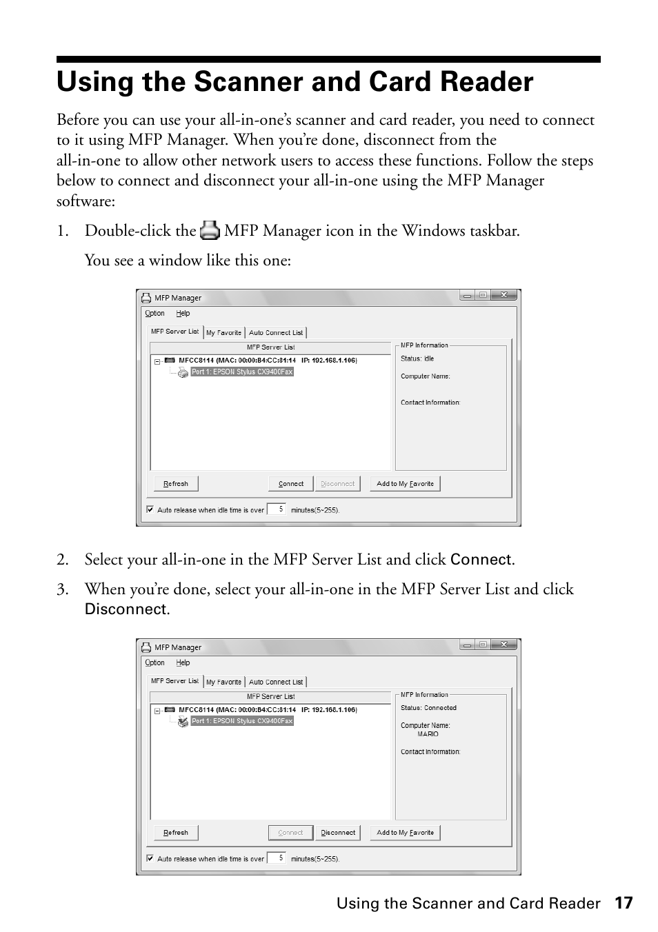 Using the scanner and card reader | Epson Stylus CX9475Fax User Manual | Page 17 / 24