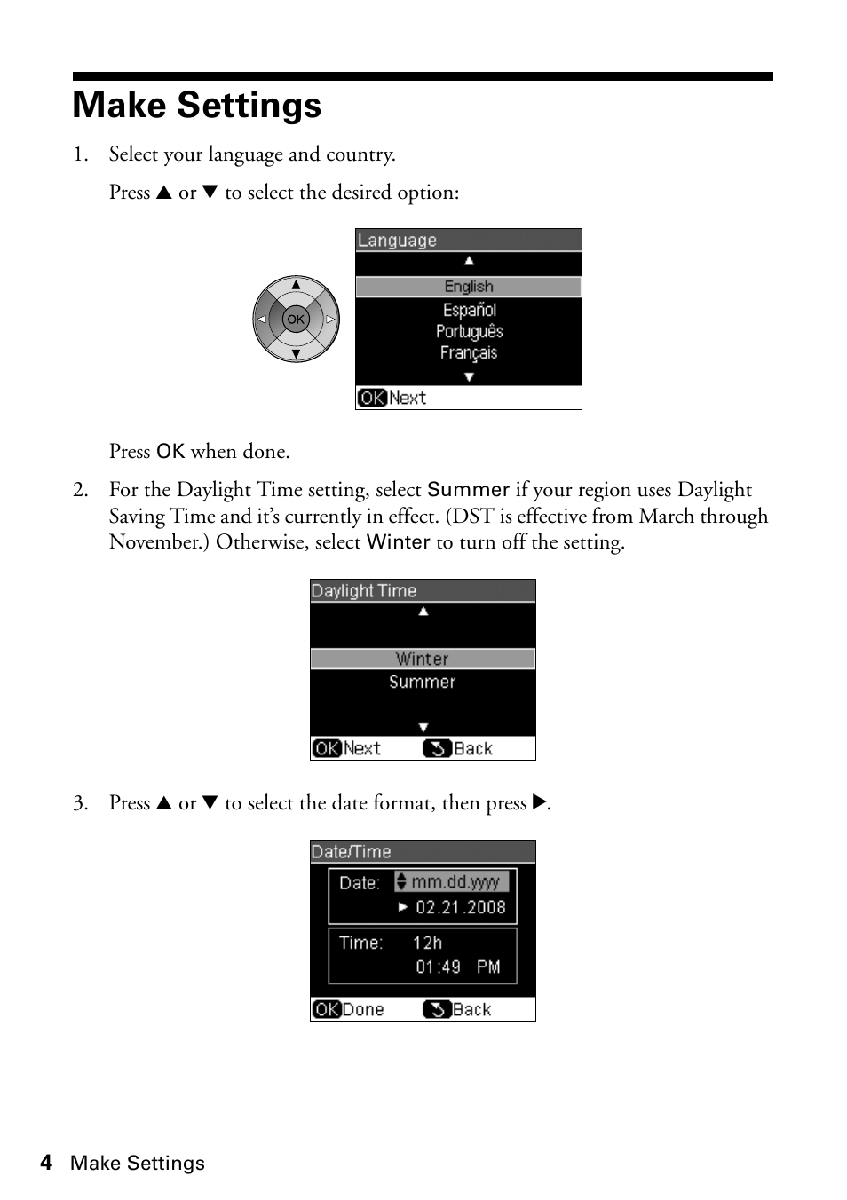 Make settings | Epson Stylus CX9475Fax User Manual | Page 4 / 24