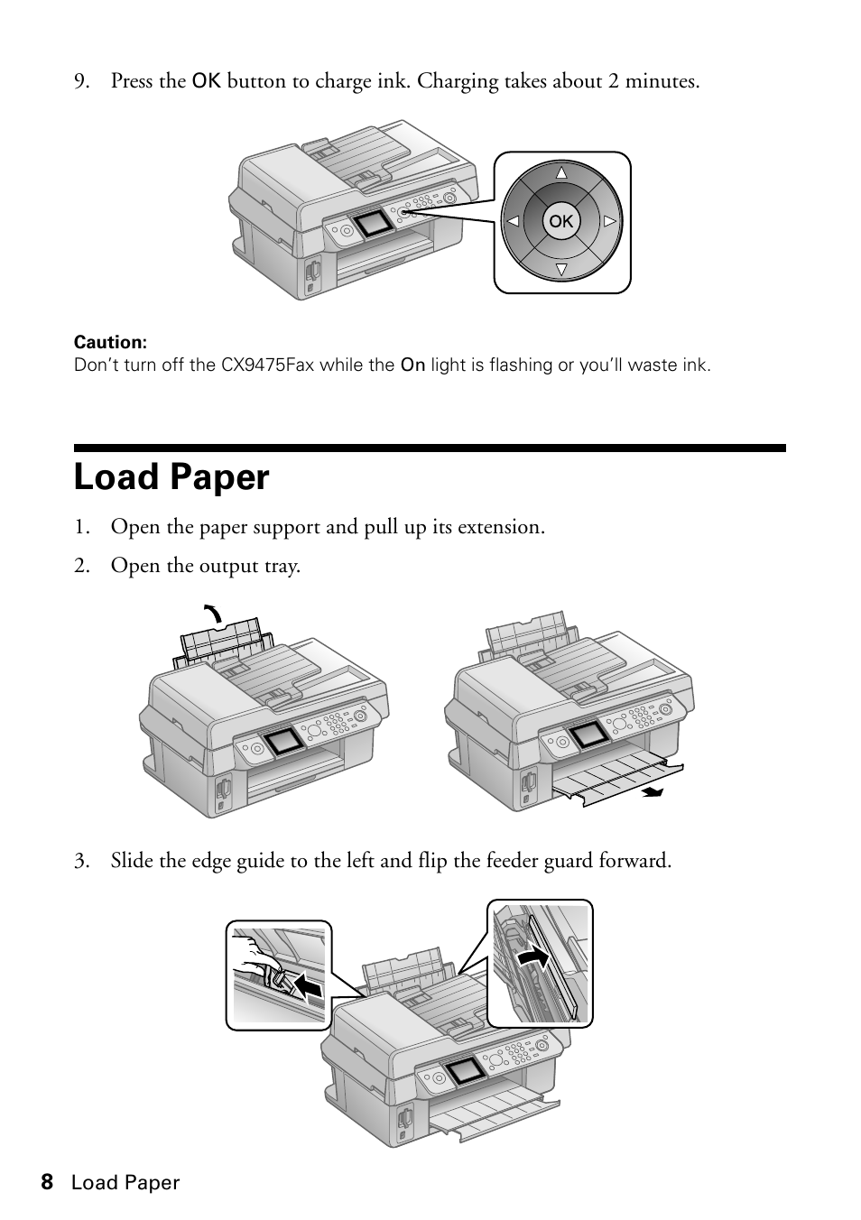 Load paper | Epson Stylus CX9475Fax User Manual | Page 8 / 24