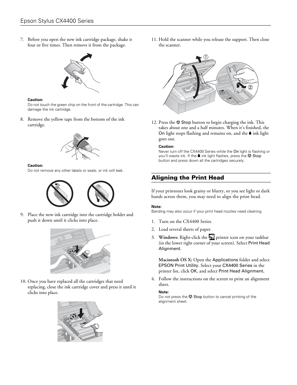 Aligning the print head, Epson stylus cx4400 series | Epson CX4400 User Manual | Page 10 / 12