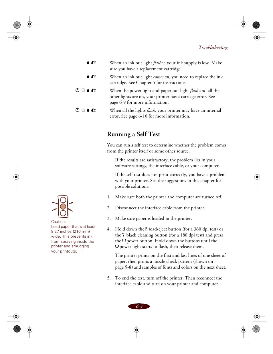Running a self test | Epson 850 User Manual | Page 100 / 147