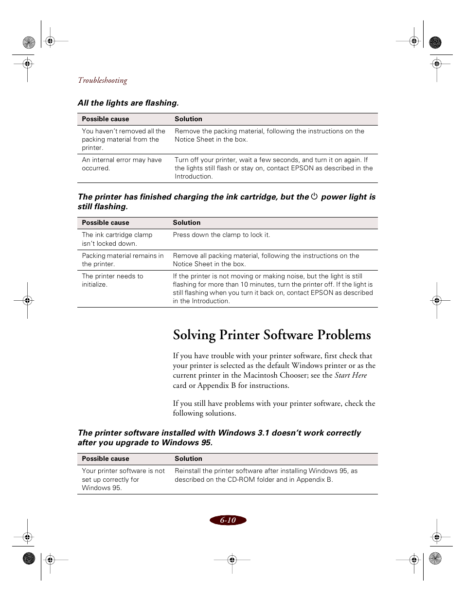 Solving printer software problems | Epson 850 User Manual | Page 107 / 147