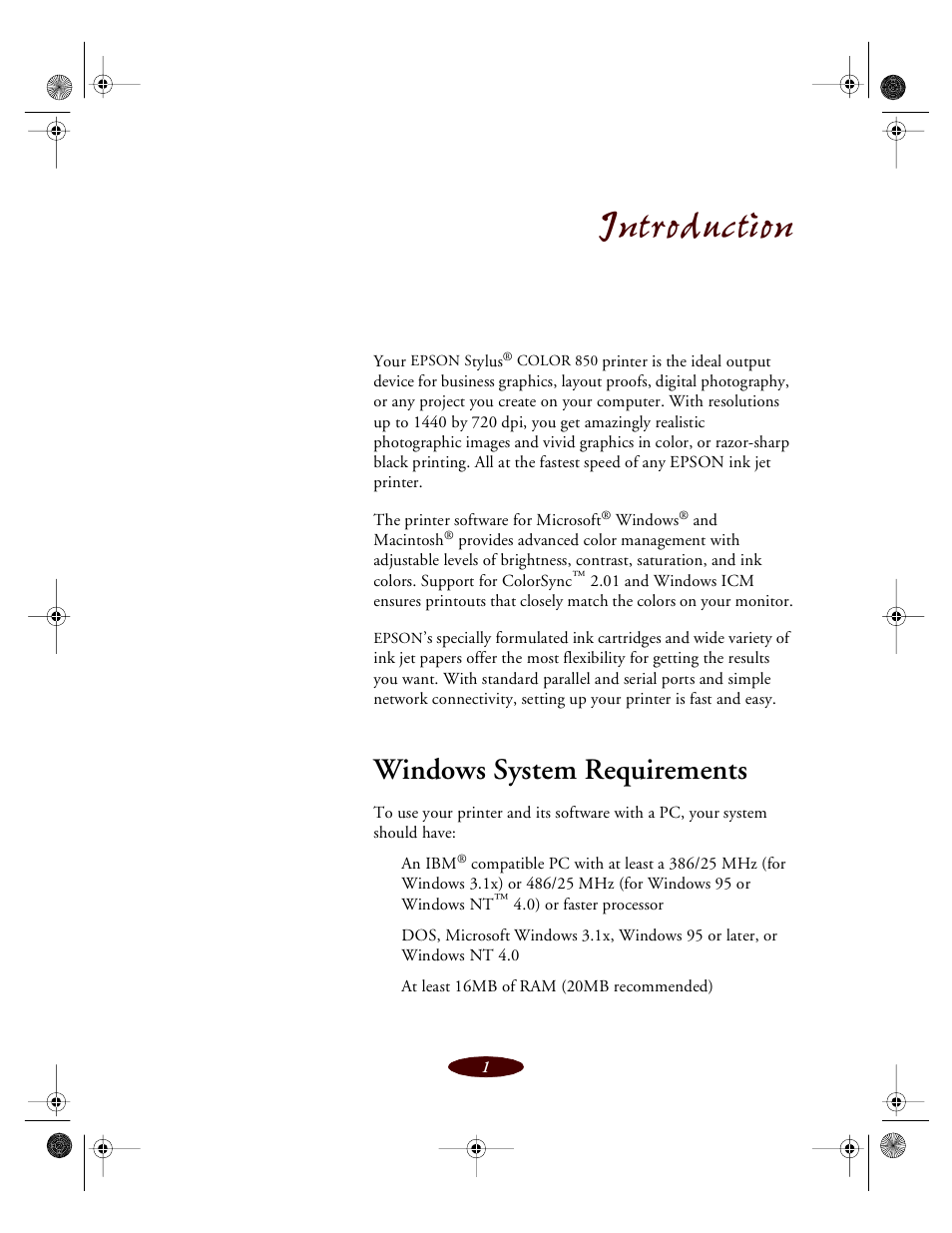 Introduction, Windows system requirements | Epson 850 User Manual | Page 11 / 147