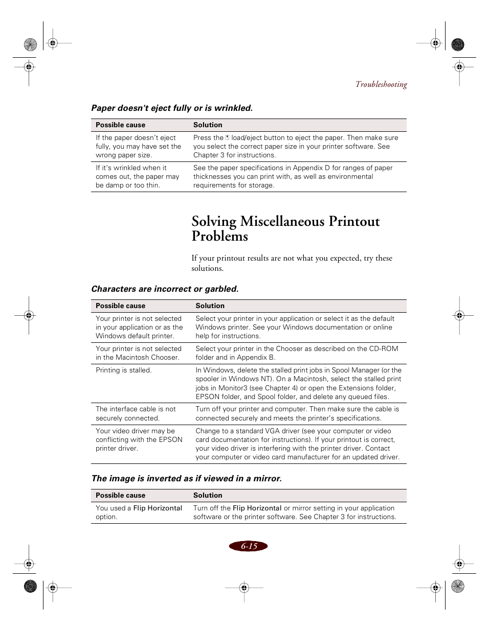 Solving miscellaneous printout problems | Epson 850 User Manual | Page 112 / 147