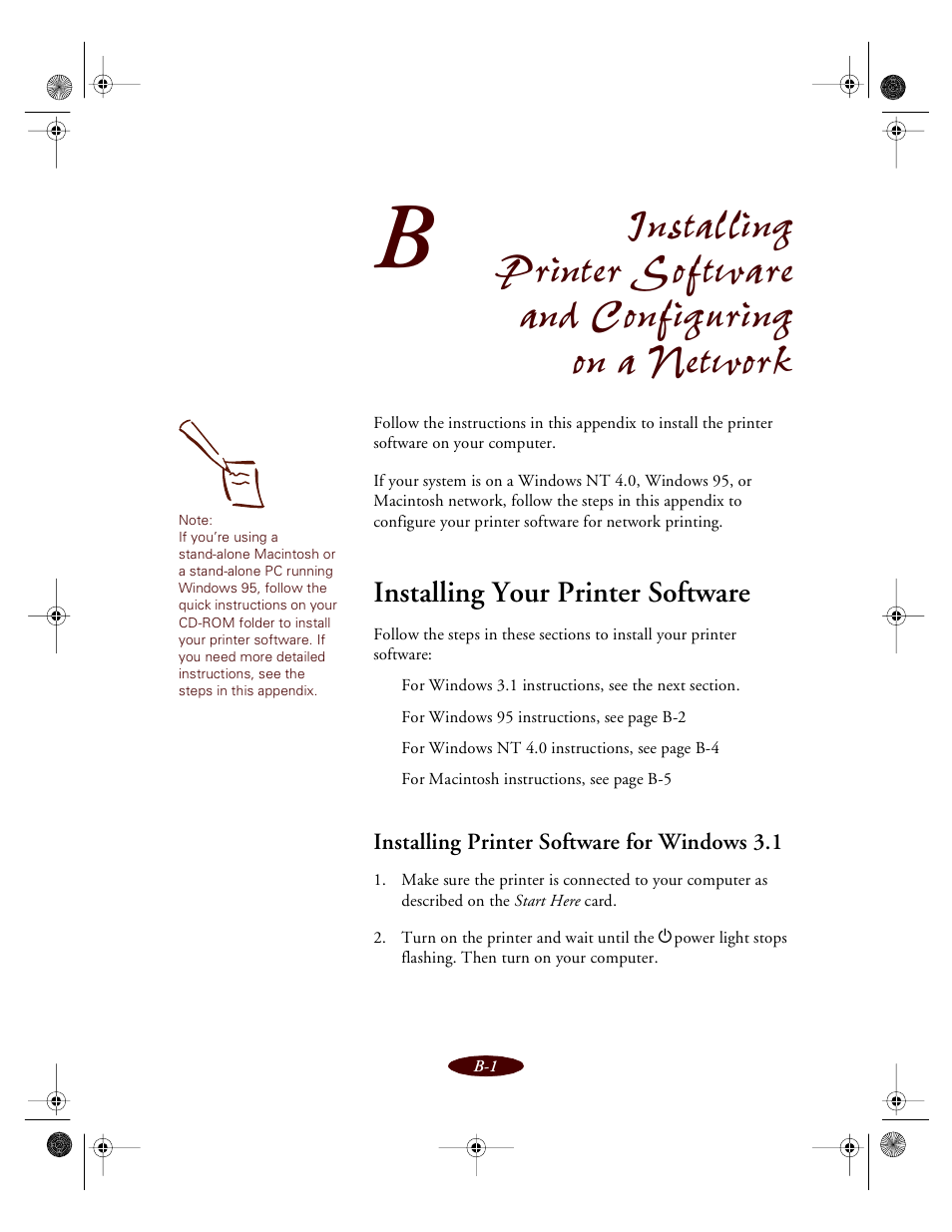 Installing your printer software, Installing printer software for windows 3.1 | Epson 850 User Manual | Page 120 / 147