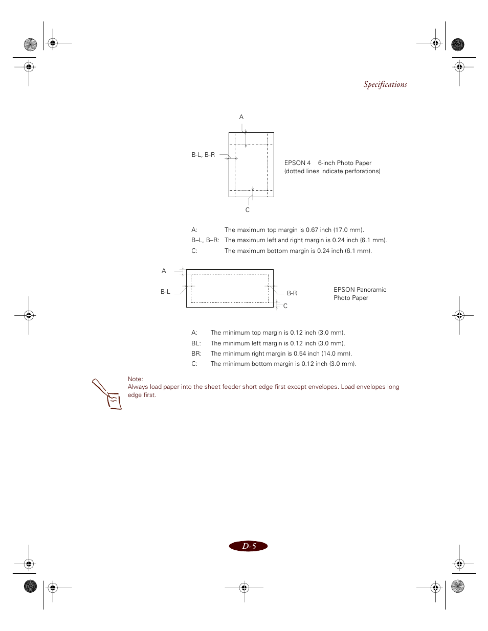 Specifications d-5 | Epson 850 User Manual | Page 136 / 147