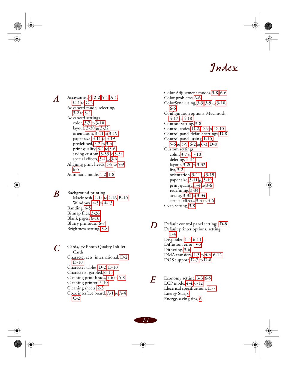 Index | Epson 850 User Manual | Page 142 / 147