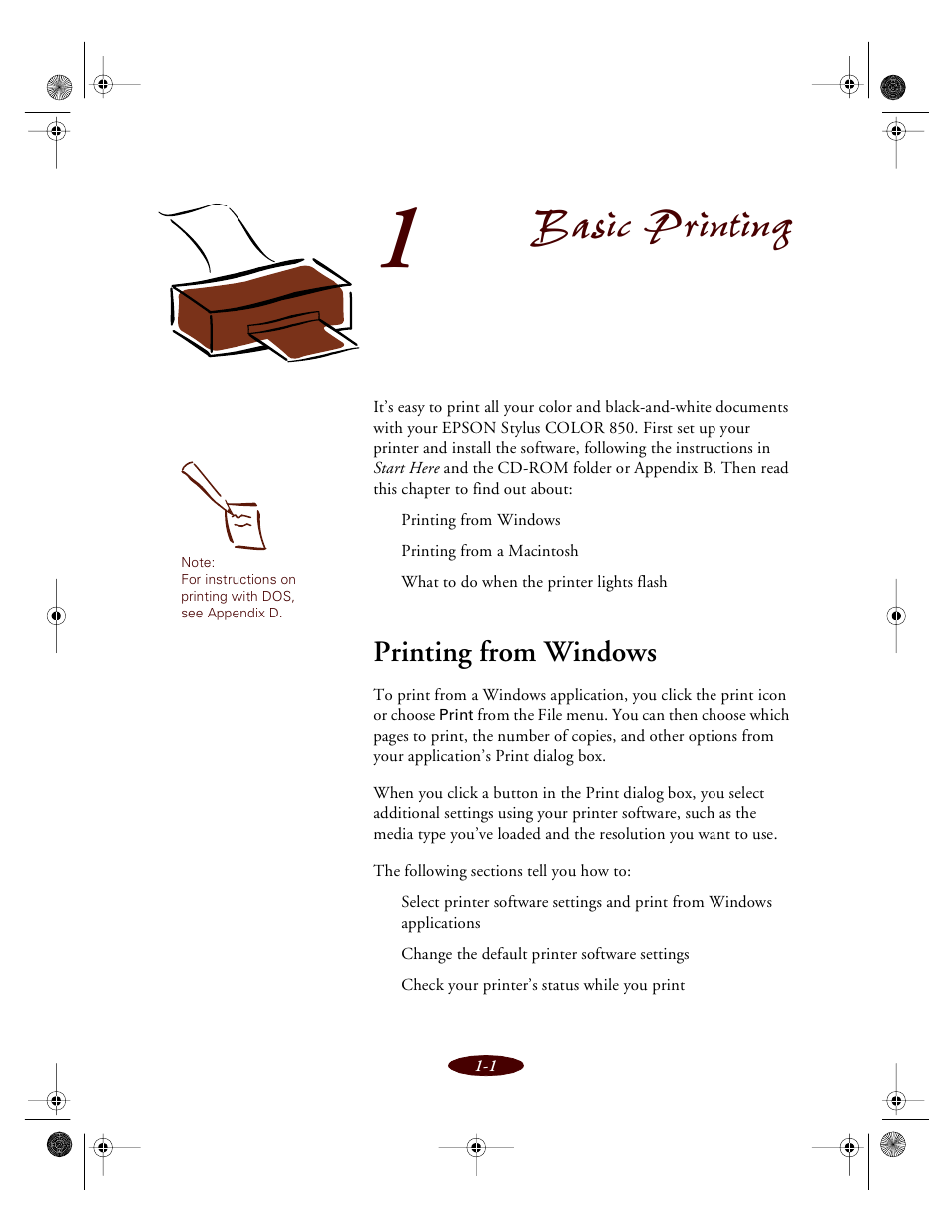 Chap 1-basic printing, Printing from windows, Basic printing | Epson 850 User Manual | Page 19 / 147