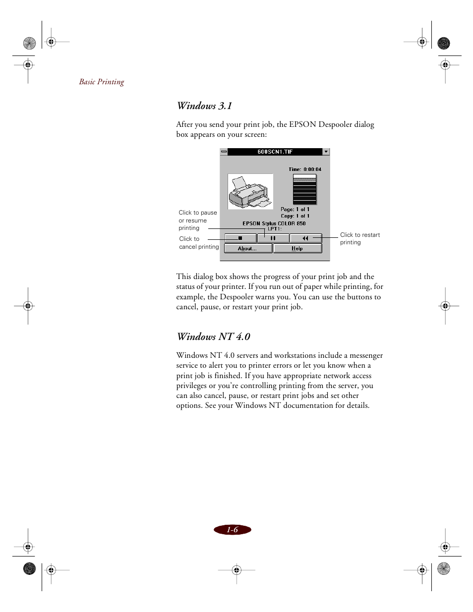 Windows 3.1, Windows nt 4.0 | Epson 850 User Manual | Page 24 / 147