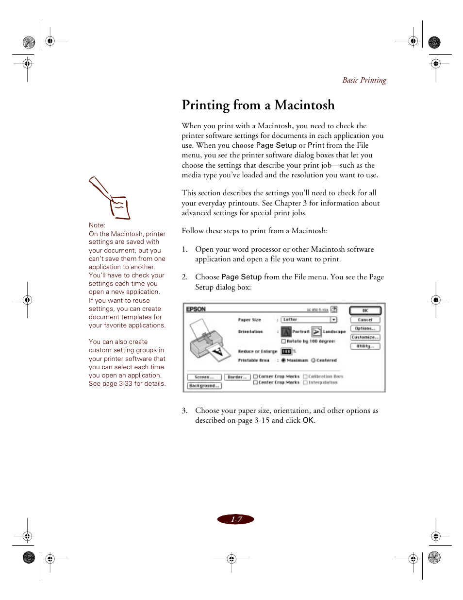 Printing from a macintosh | Epson 850 User Manual | Page 25 / 147