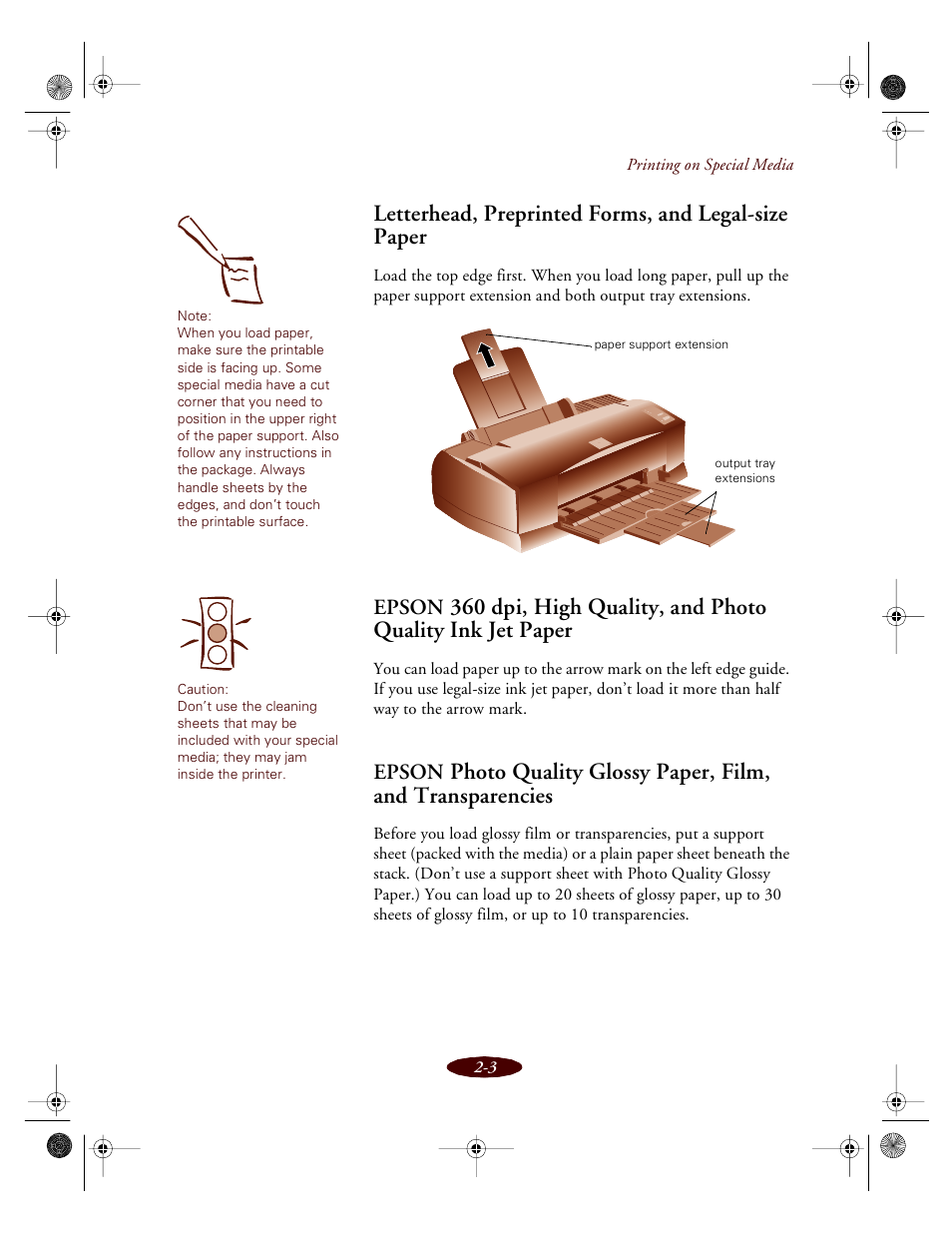 Letterhead, preprinted forms, and legal-size paper, Per 2-3, Epson | Epson 850 User Manual | Page 31 / 147