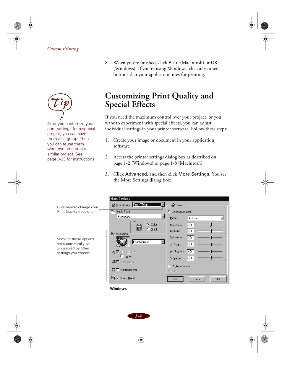 Customizing print quality and special effects | Epson 850 User Manual | Page 39 / 147