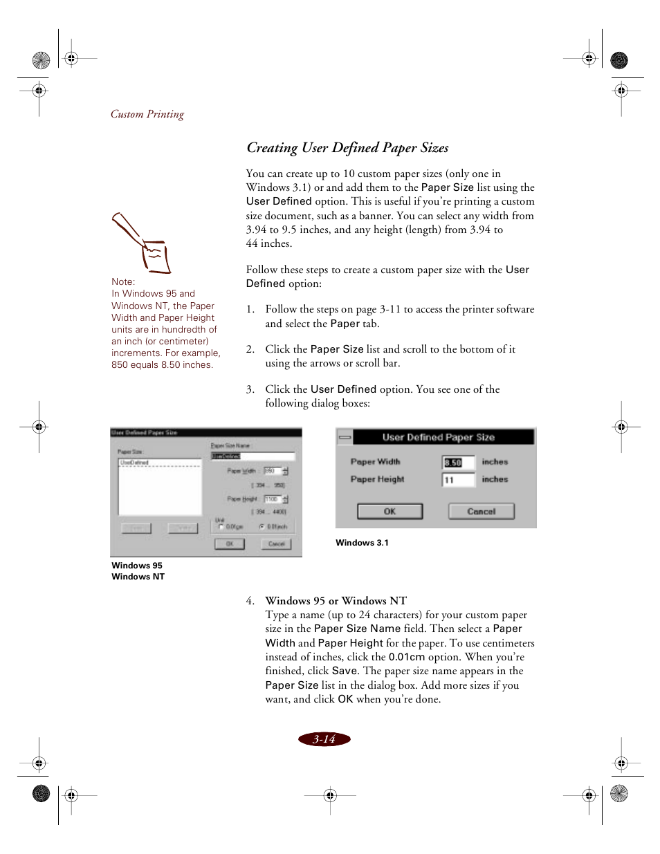 Creating user defined paper sizes | Epson 850 User Manual | Page 49 / 147