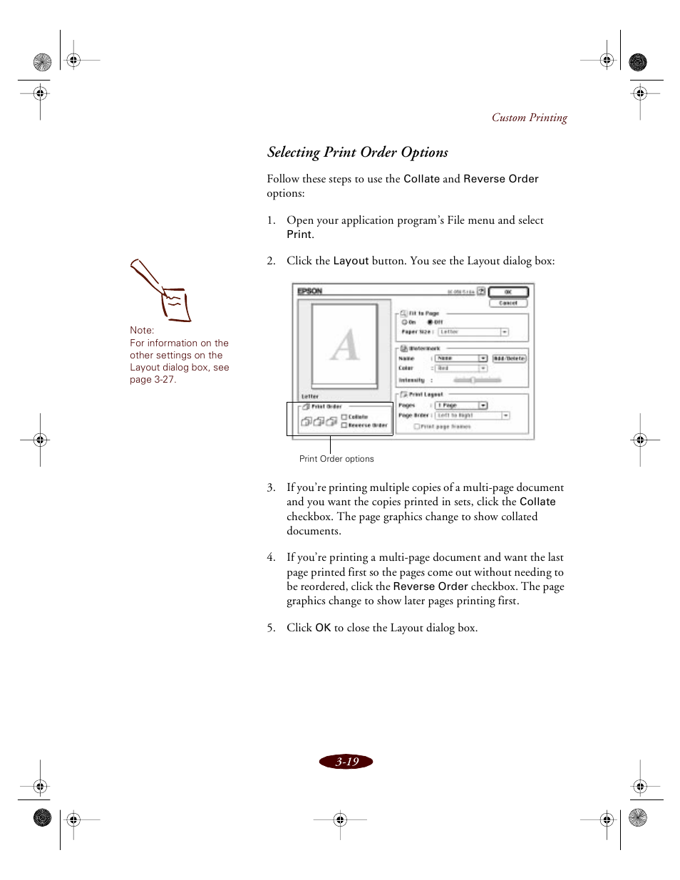 Selecting print order options | Epson 850 User Manual | Page 54 / 147