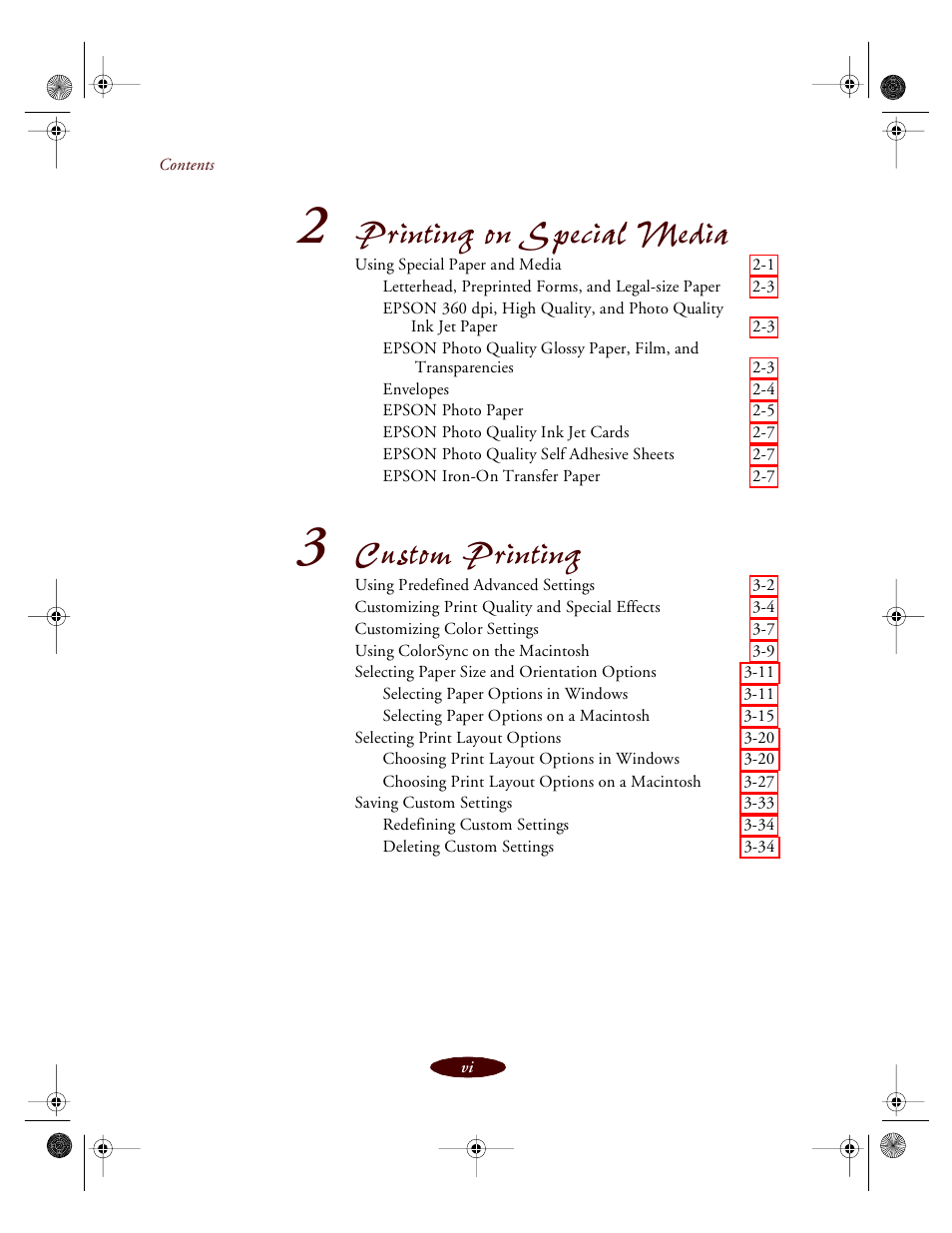 Printing on special media, Custom printing | Epson 850 User Manual | Page 6 / 147