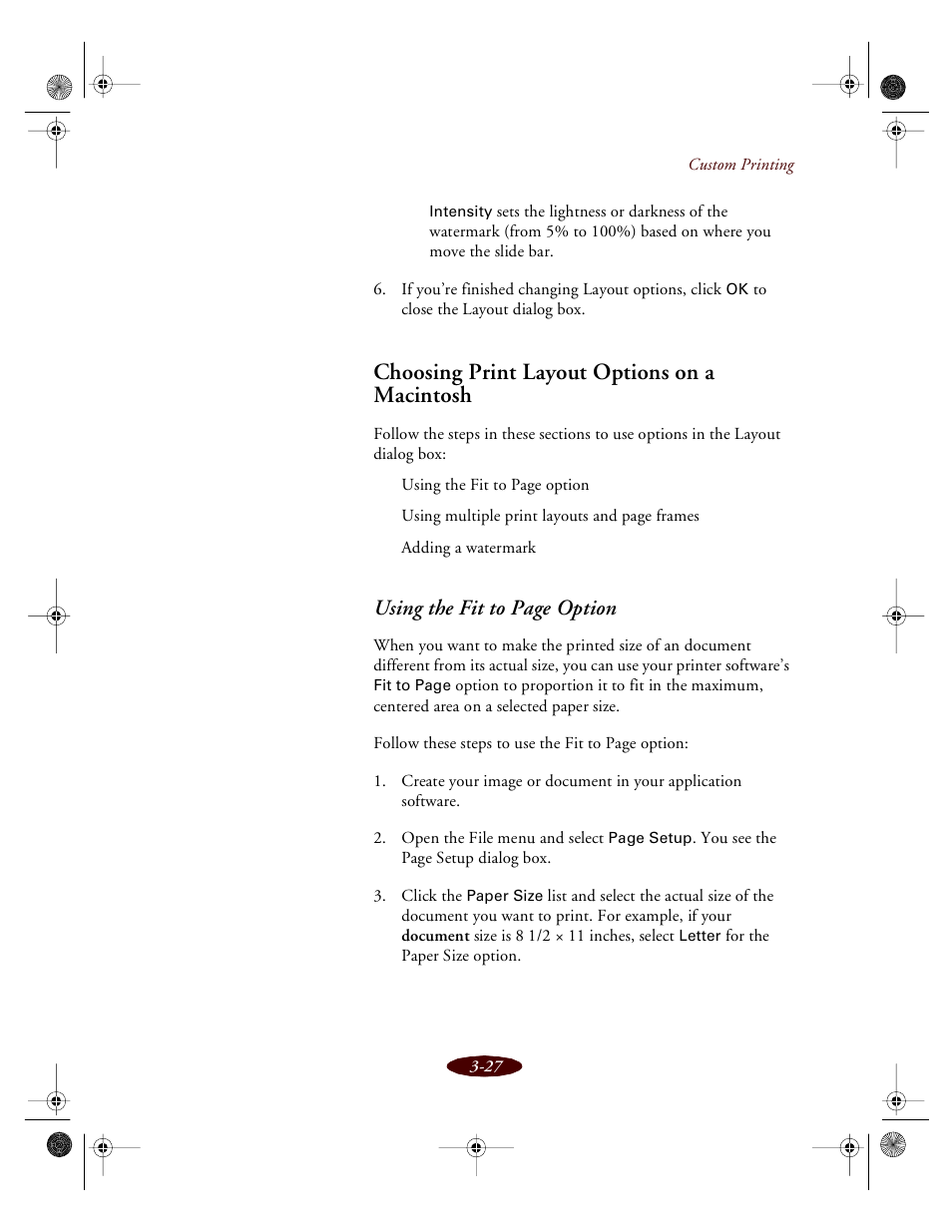 Choosing print layout options on a macintosh, Using the fit to page option | Epson 850 User Manual | Page 62 / 147