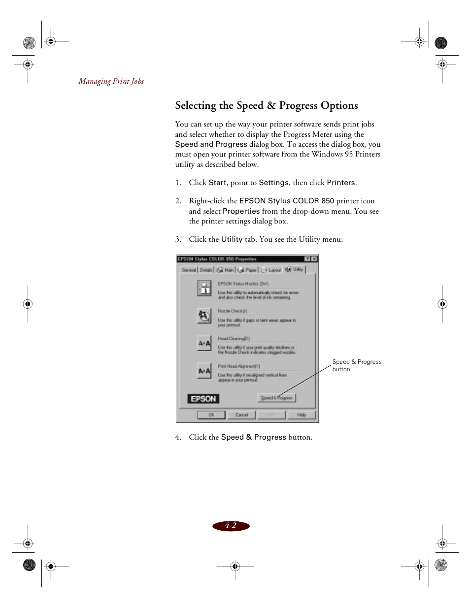 Selecting the speed & progress options | Epson 850 User Manual | Page 71 / 147