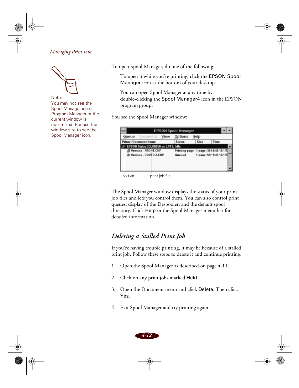 Deleting a stalled print job | Epson 850 User Manual | Page 81 / 147