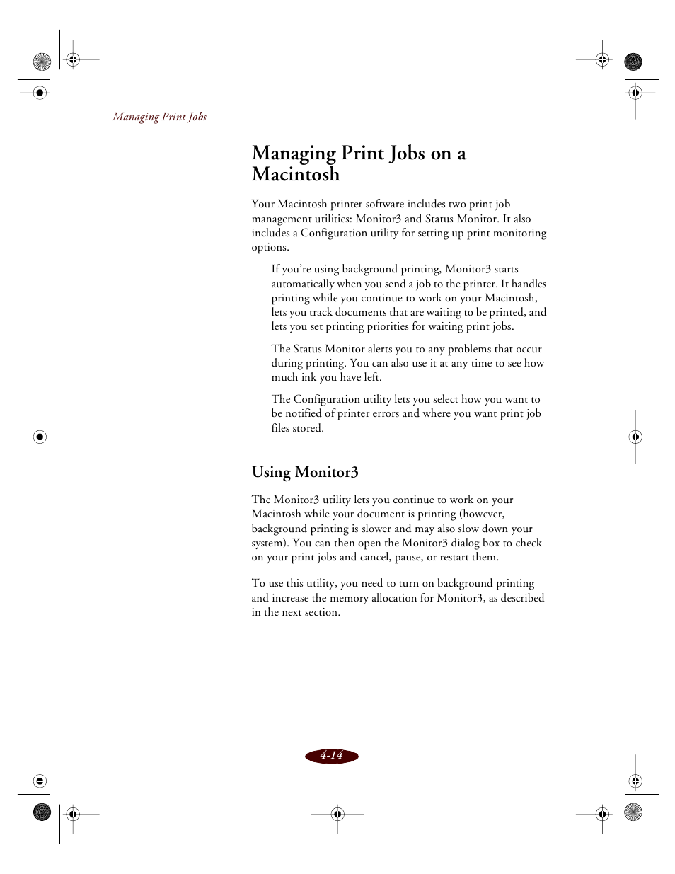 Managing print jobs on a macintosh, Using monitor3 | Epson 850 User Manual | Page 83 / 147