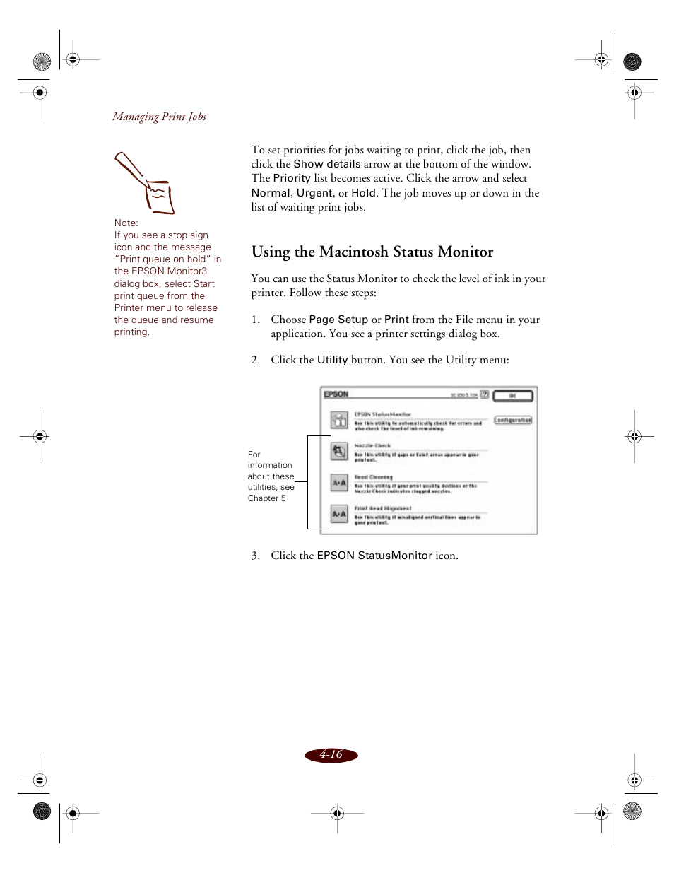 Using the macintosh status monitor | Epson 850 User Manual | Page 85 / 147