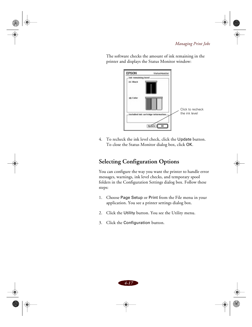 Selecting configuration options | Epson 850 User Manual | Page 86 / 147