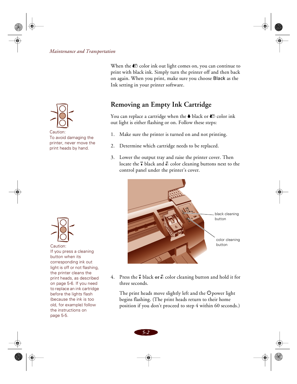 Removing an empty ink cartridge | Epson 850 User Manual | Page 89 / 147