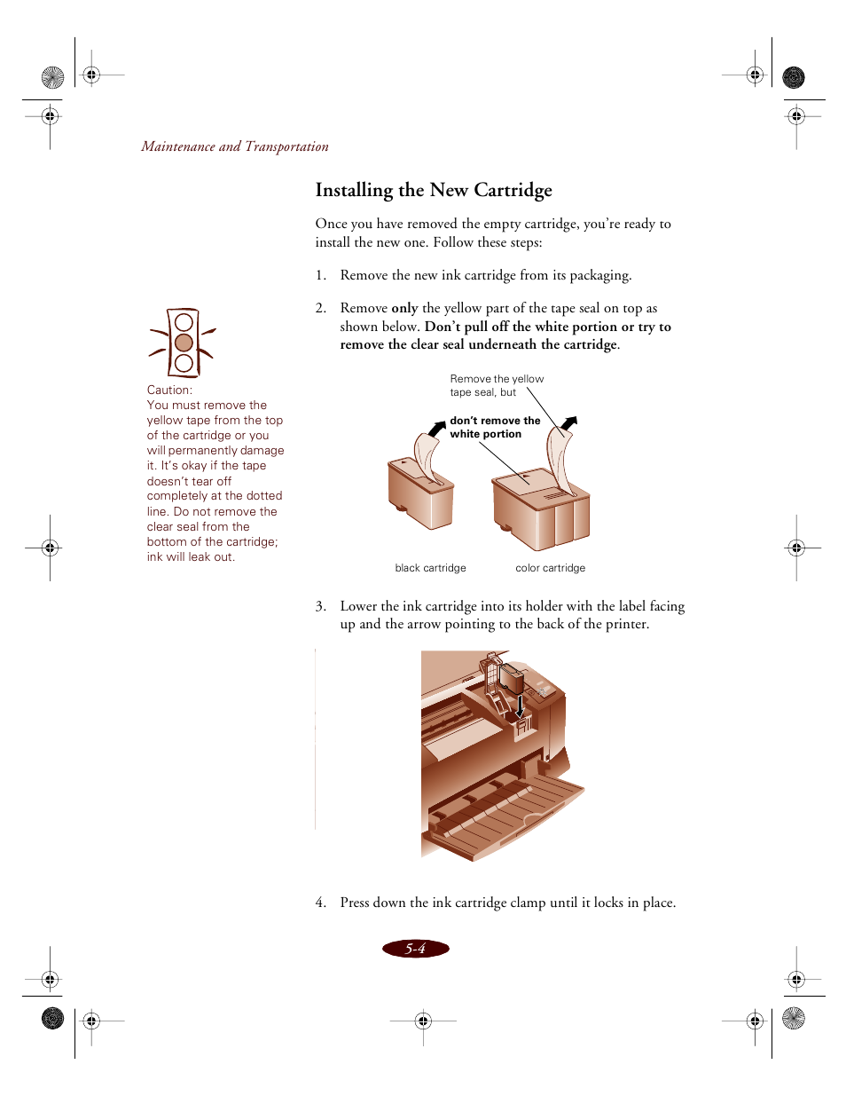 Installing the new cartridge | Epson 850 User Manual | Page 91 / 147